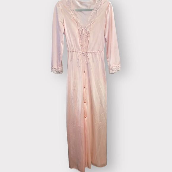 70’s Pastel Pink Lace Detailed Robe & Nightgown by Tom Bezduda for Barad Co. - Picture 7 of 13